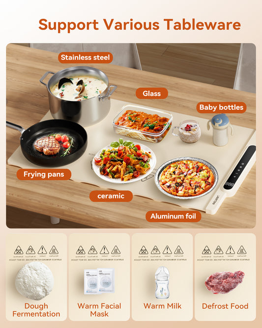 Silicone Food Heating Pad, Kitchen Dining Table Heating Pad, Heating Pad With 10 Temperature Settings, Foldable And Rollable Soft Table Pad, Buffet Party And Daily Household Electric Heating