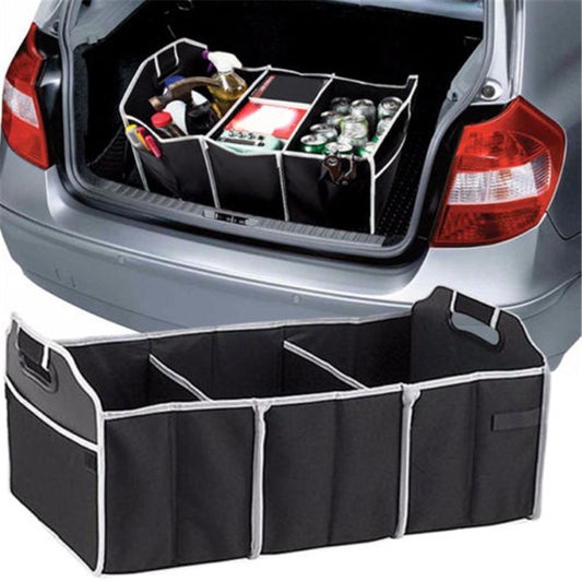 1pc Universal Car Trunk Organizer, Portable Foldable Auto Storage Bag with 3 Compartments, for SUV, Truck, Van, Sedan