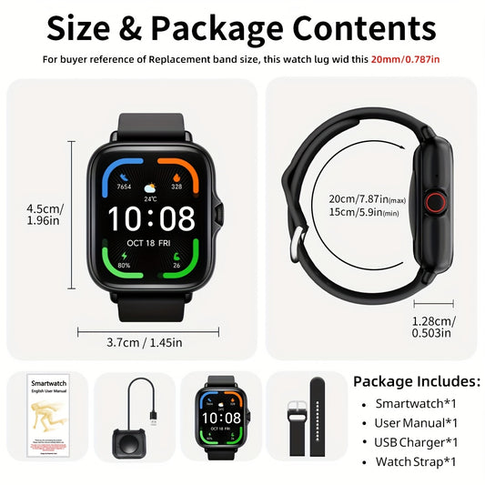 1.83'' Full Touch Screen Smart Watch • Message Alerts, Call Answering • Sports Pedometer, Health Monitoring • Compatible with iPhone/Android • Alloy Body, Silicone Strap • DESERTCAT - Ideal Gift for Birthdays