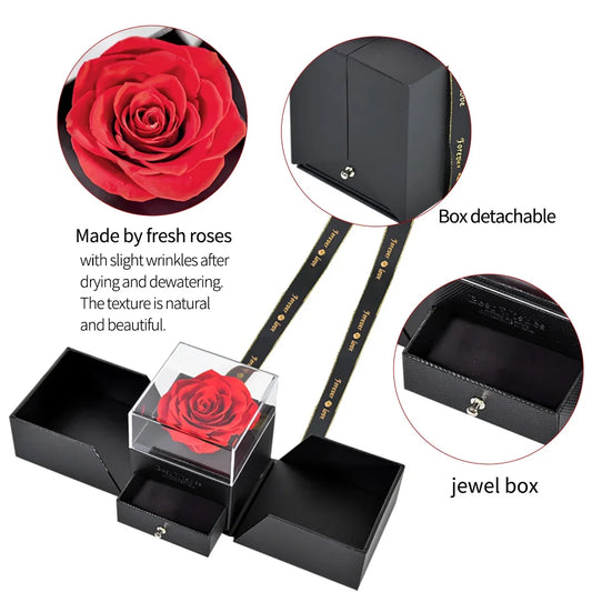 Eternal Rose Preserved Flower Proposal Jewelry Box Earrings Necklace Storage Case Forever Love Wedding Christmas Valentines Gift