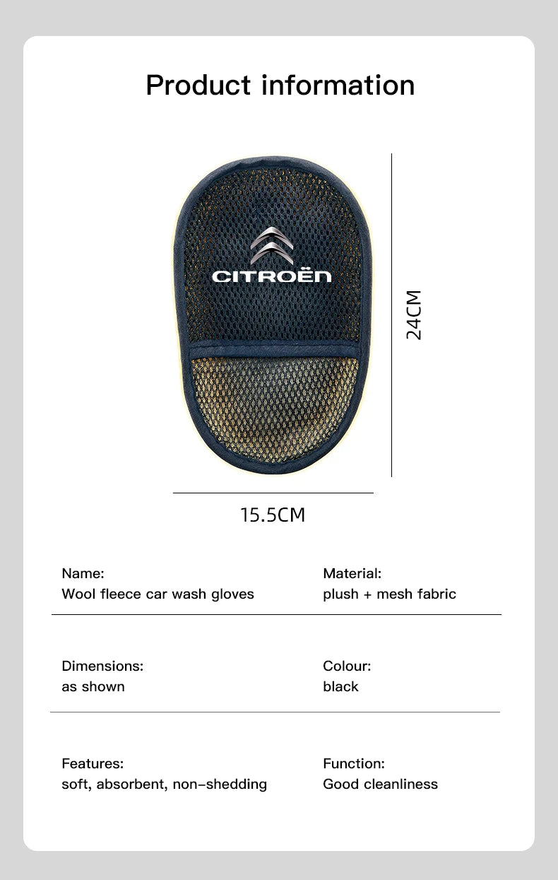 Car Styling Wool Soft Car Washing Gloves Cleaning Brush Accessories For Citroen C1 DS3 C2 C3 Vts C4 Saxo C4L C5 C6 C8 Xsara