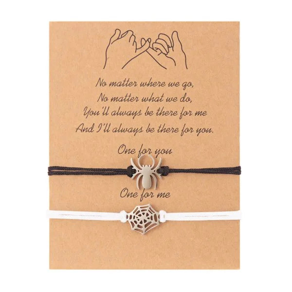 2Pcs Fashion Silver Color Spider Bracelet for Couple Simple Adjustable Woven Bracelet Valentine's Day Couple Jewelry Gift