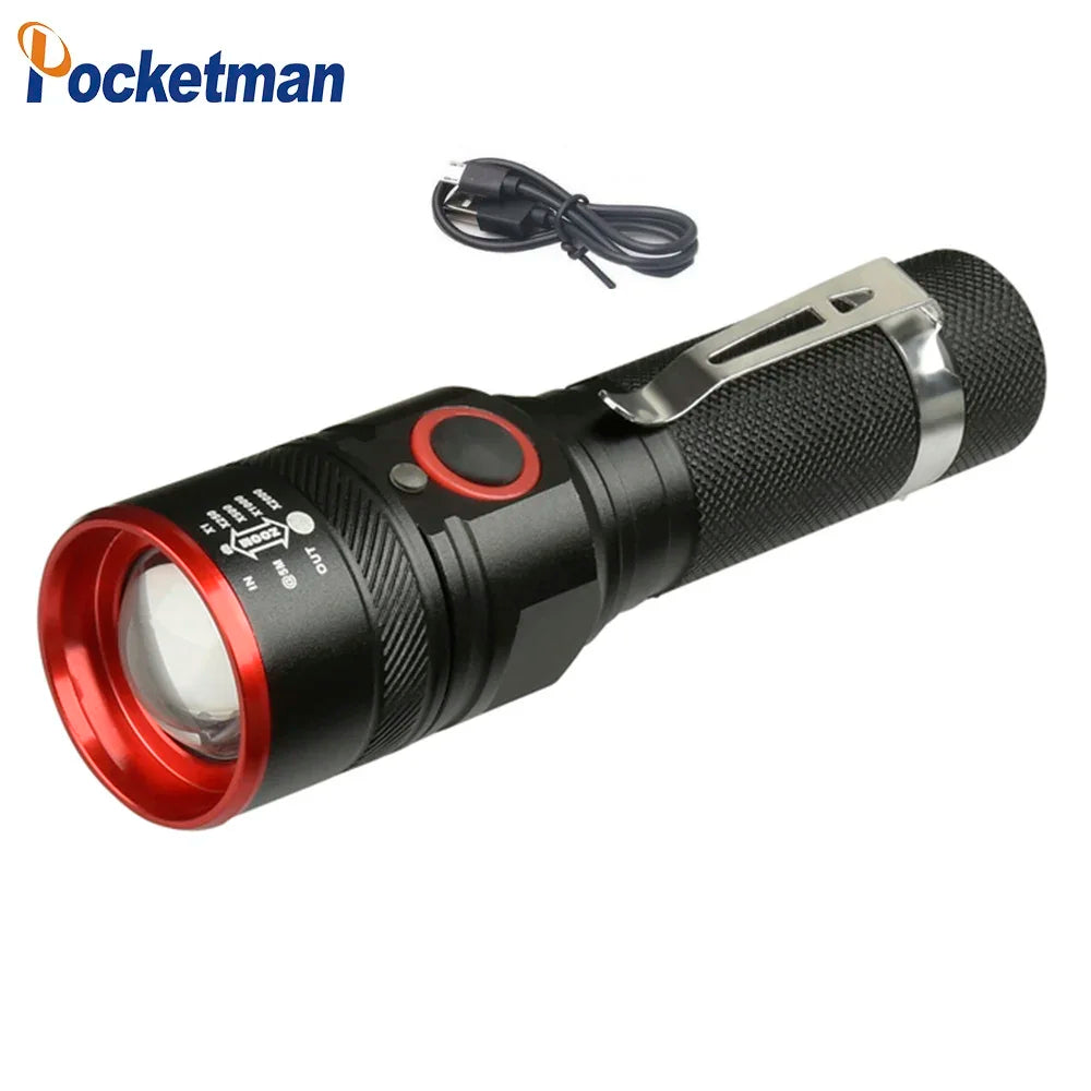 High Lumen LED Flashlight 18650 Rechargeable Flashlights Waterproof Zoom Torch for Camping Hiking Fishing Hunting