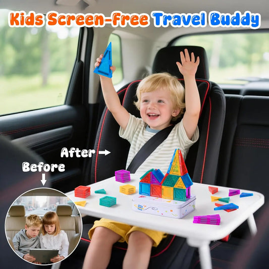 Mini Magnetic Tiles With Metal Storage Box Magnetic Building Blocks Kids Games Portable Montessori Education Toys For New Year