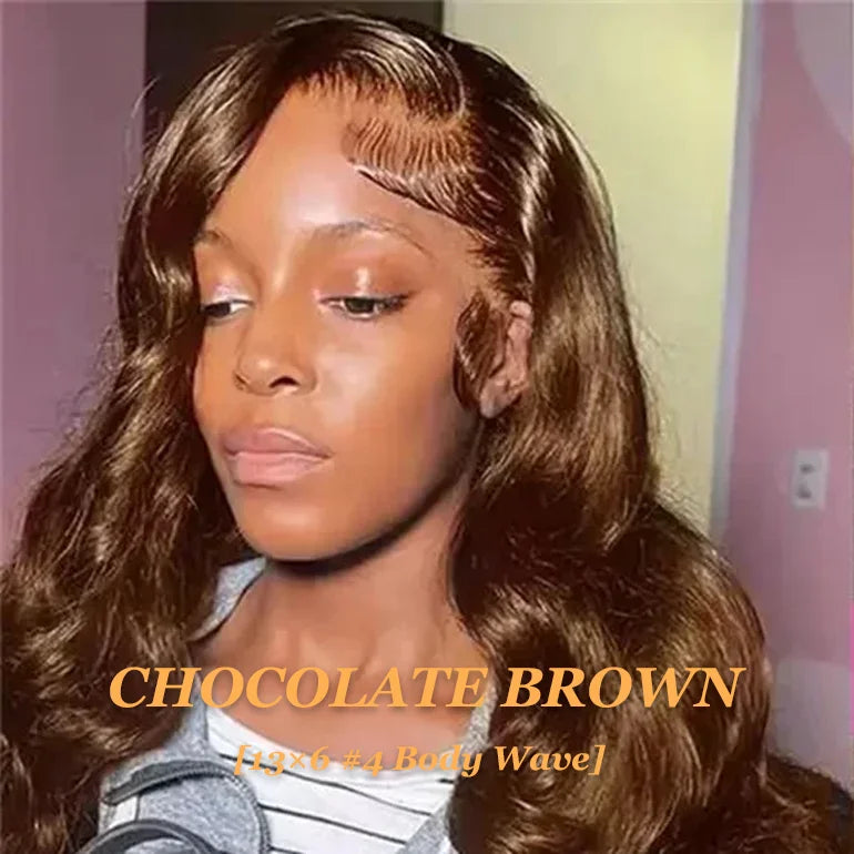 Body Wave 13x6 HD Transparent Lace Frontal Wig 36 Inch 220% Density #4 Chocolate Brown Real Brazilian Human Hair Wigs For Women