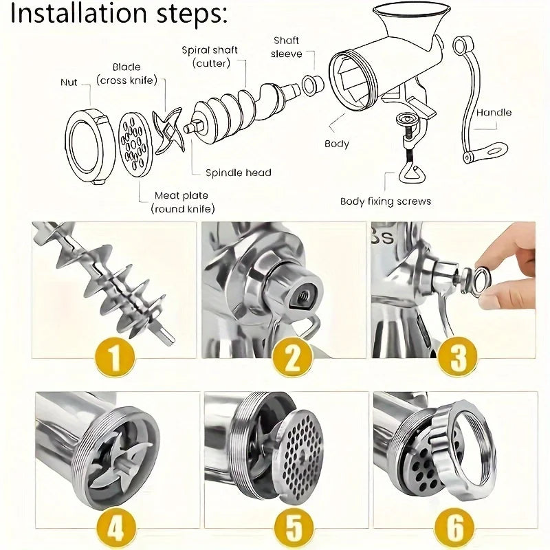 Manual Meat Grinder for Vegetables & Meat,Non-Electric Food Processor,Stainless Steel with Table Clip.Multipurpose Kitchen Tool.