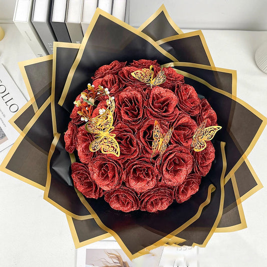 12/24pcs Red Glitter Roses Bouquet DIY Gift Set Everlasting Shiny Artificial Rose for Valentines Anniversary Engagement Wedding