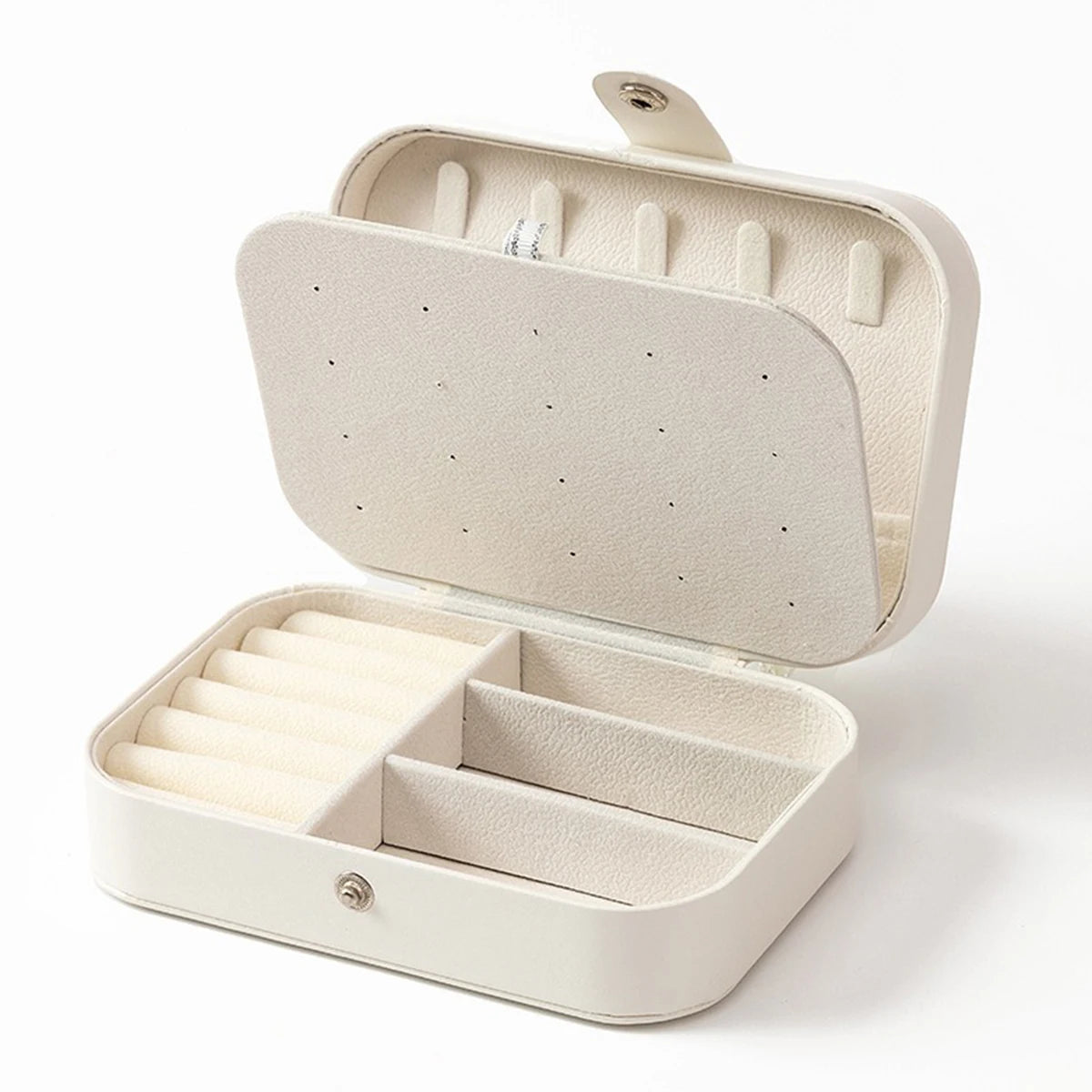 Portable Mini PU Leather Jewelry Box - Velvet Lined Multi-Compartment Organizer for Rings, Earrings & Necklace
