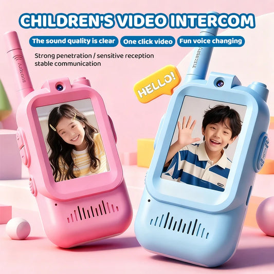 JCMO Video Walkie Talkies for Kids 2 Pack Funny Voice Change Rechargeable Toys for Indoor Camping Travel Birthday Gifts for Kids
