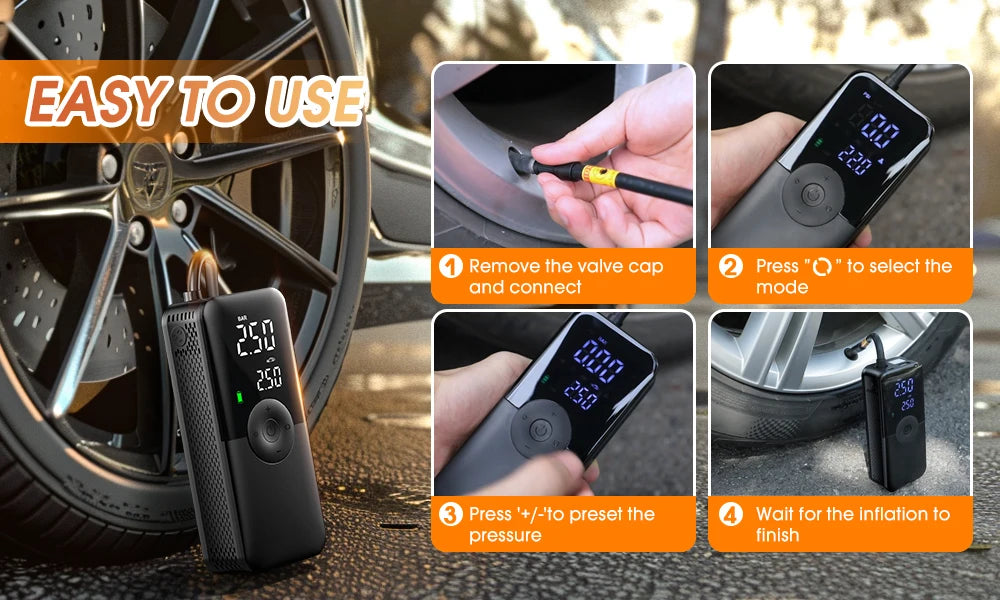 CARSUN Portable Tire Inflator Rechargeable Electric Inflator For Car Bicycle Digital Air Compressor Football Ball Inflator Pump