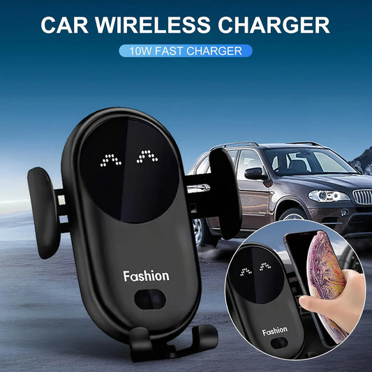 Wireless Car Charger with Auto-Clamping Phone Holder - USB-Powered, Fast Charging, with Type-C Cable, Wireless Phone Charger