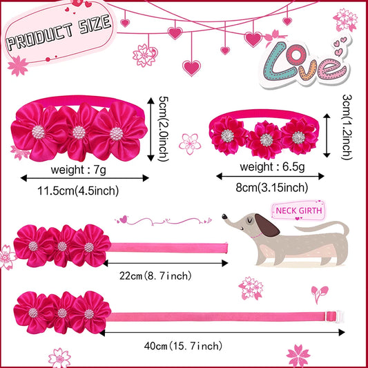 8PCS Valentine's Day Pet Decorate Bowtie with Diomand Grooming Flower Pink Dog Gifts for Small Dogs Accessories Wholesale