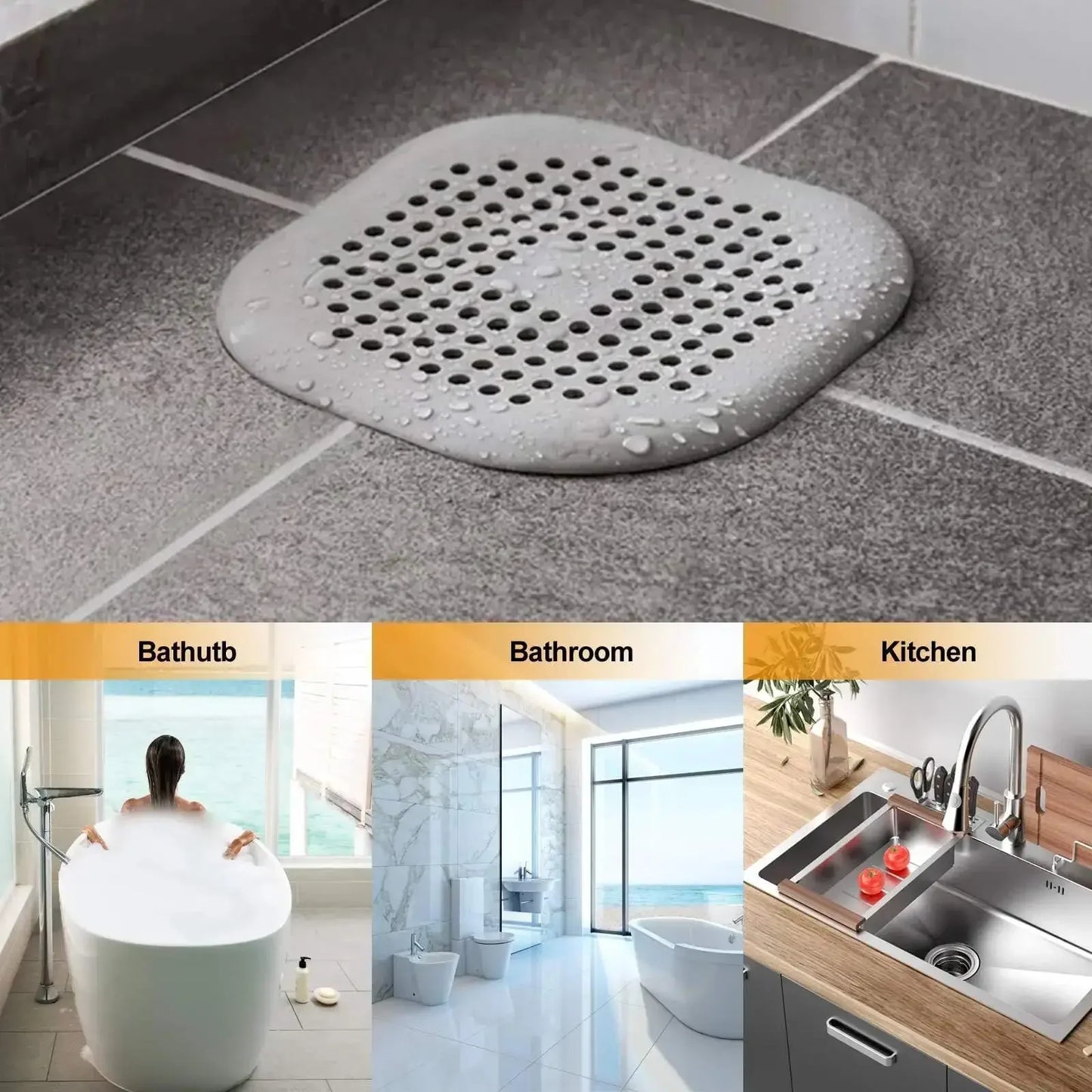 Drain Cover - No Drill Hair Catcher for Sink/Bathtub/Shower, Fine Mesh Waterproof Filter with Suction Cups Kitchen Accessories
