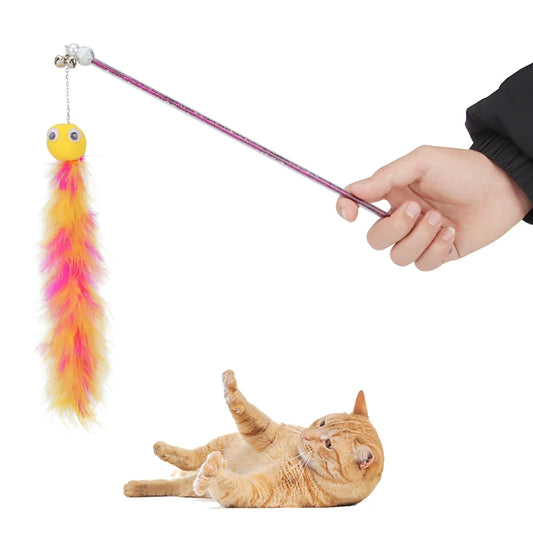 2pcs Caterpillar Cat Teaser Plush Feather Pet Toys For Kitten Cat Teaser Stick Pet Playing