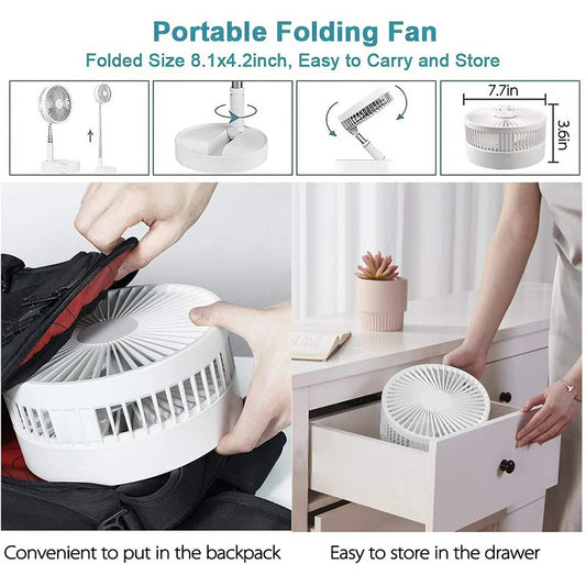 Portable Fan Rechargeable Mini Folding Telescopic Floor Low Noise Summer Fan Cooling For Household Bedroom Office Deskto