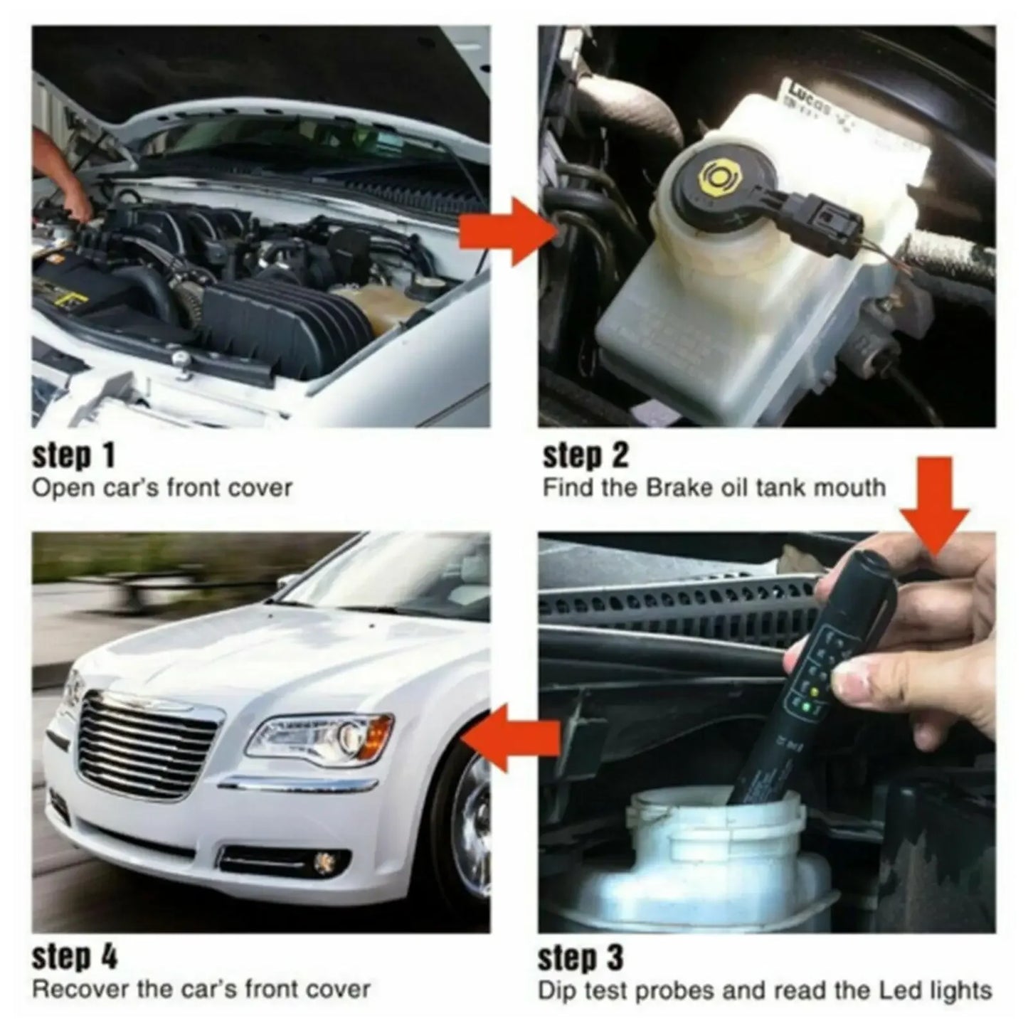 Car Brake Diagnostic Testing Tool Brake Fluid Tester Pen with 5 LED Indicators Hydraulic Fluid Liquid Oil Moisture Analyzer