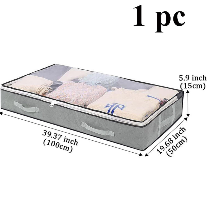 Under-Bed Storage Box with Flip-Top Lid - Durable Non-Woven Fabric Organizer for Blankets, Clothes & Bedding | Multi-Purpose Space-Saving Design, Dust-Resistant Contemporary Bedside Storage Solution, Bedroom Organizers And St