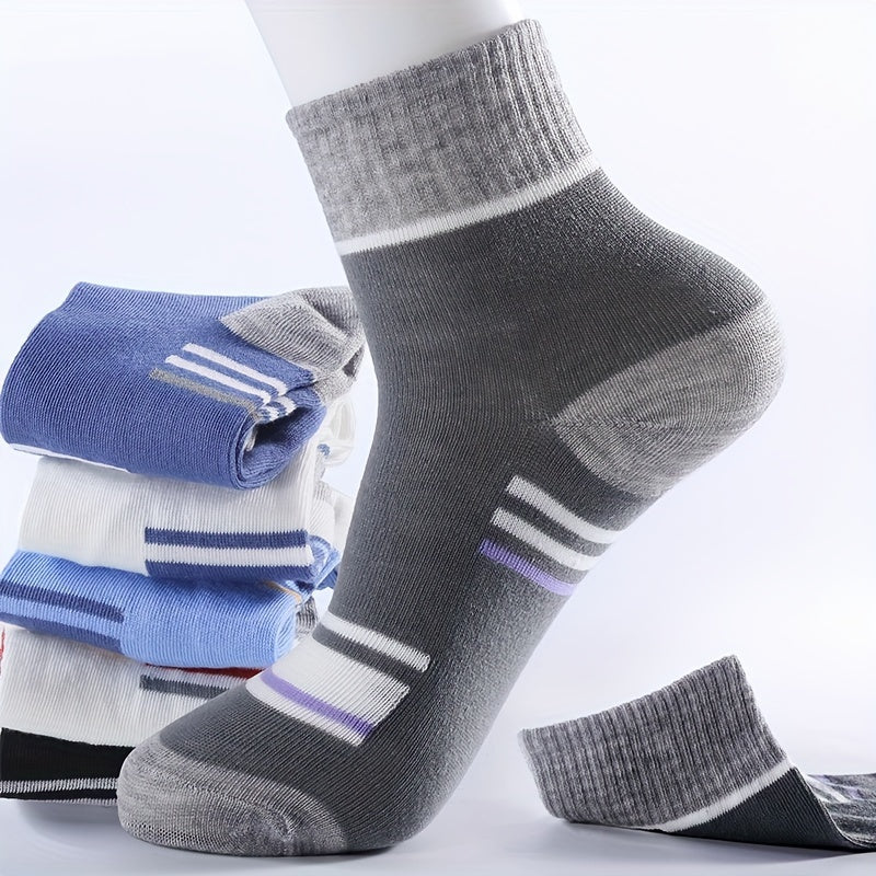 6-Pack Minimalist Casual Letter Mid-Calf Socks, Breathable Business Men's Socks