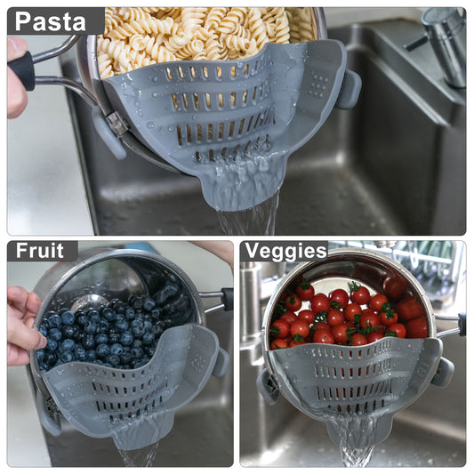 1pc Clip On Strainer for All Pots and Pans | Plastic Pasta Strainer Clip on Food Strainer for Meat Vegetables Fruit Kitchen Colander by ABERZEY