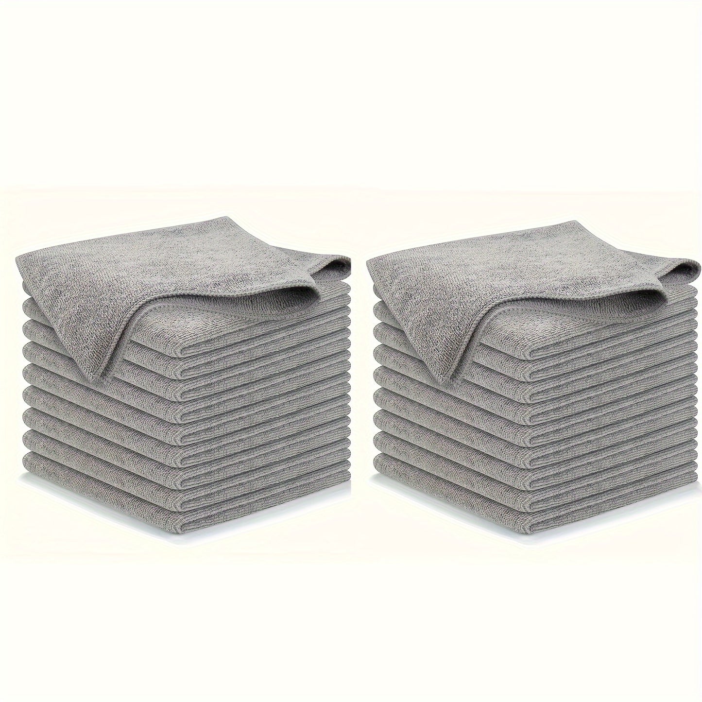 20-Pack Microfiber Cleaning Cloths for Kitchen, Ultra-Soft & Absorbent, Light Gray Square Towels - Machine Washable, Stain-Removing for Glass, Countertops, Dishes & More