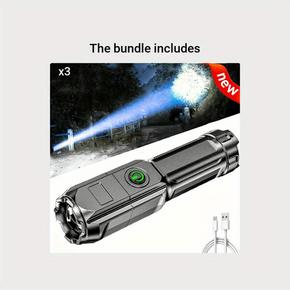 ANYICE 1pc 400Mah/800Mah Ultra Bright Zoomable Torch, Compact, Rechargeable Long Range IPX4 Durable LED Flashlight, Adjustable Zoom Light for Outdoor And Home Use
