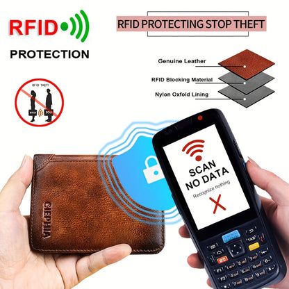 Genuine Leather Men's Wallet with Blessing Card Set, RFID Blocking, Ultra-Thin, Top-Grain Cowhide, Compact Multi-Function ID and Credit Card Holder, Christmas Valentine's Day Father's Day Gift