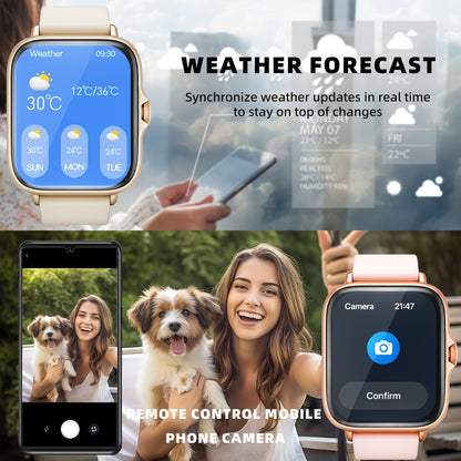 1.83'' Full Touch Screen Smart Watch • Message Alerts, Call Answering • Sports Pedometer, Health Monitoring • Compatible with iPhone/Android • Alloy Body, Silicone Strap • DESERTCAT - Ideal Gift for Birthdays