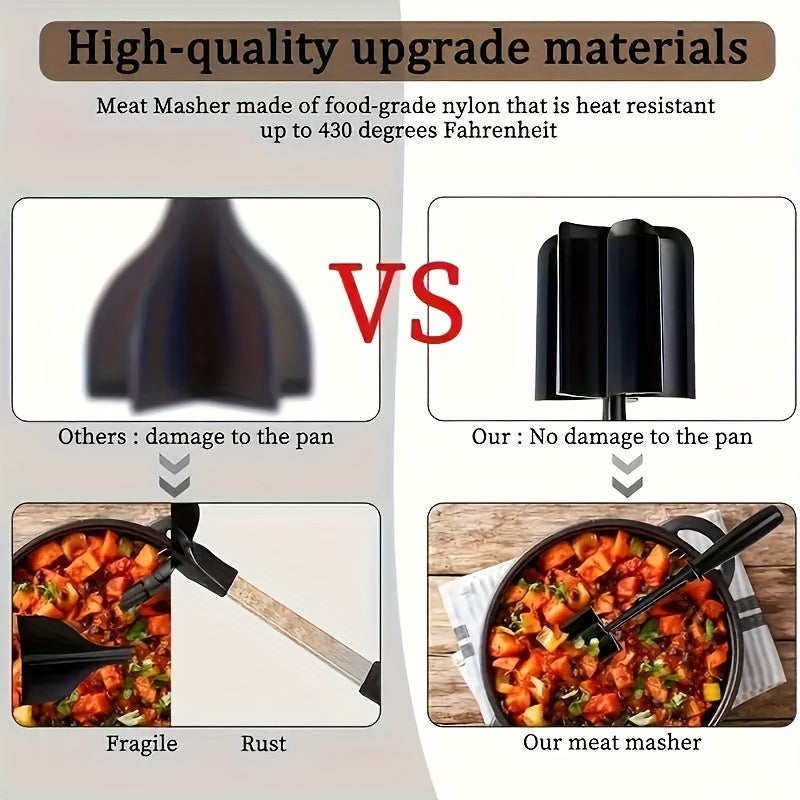 [1pc ABERZEY Meat Chopper] ABERZEY 1pc Heat Resistant Plastic Meat Chopper | Manual Hamburger Meat Shredder, Beef Grinder for Crafting Burgers, Turkey & More | No Electricity Needed