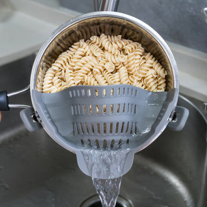 1pc Clip On Strainer for All Pots and Pans | Plastic Pasta Strainer Clip on Food Strainer for Meat Vegetables Fruit Kitchen Colander by ABERZEY