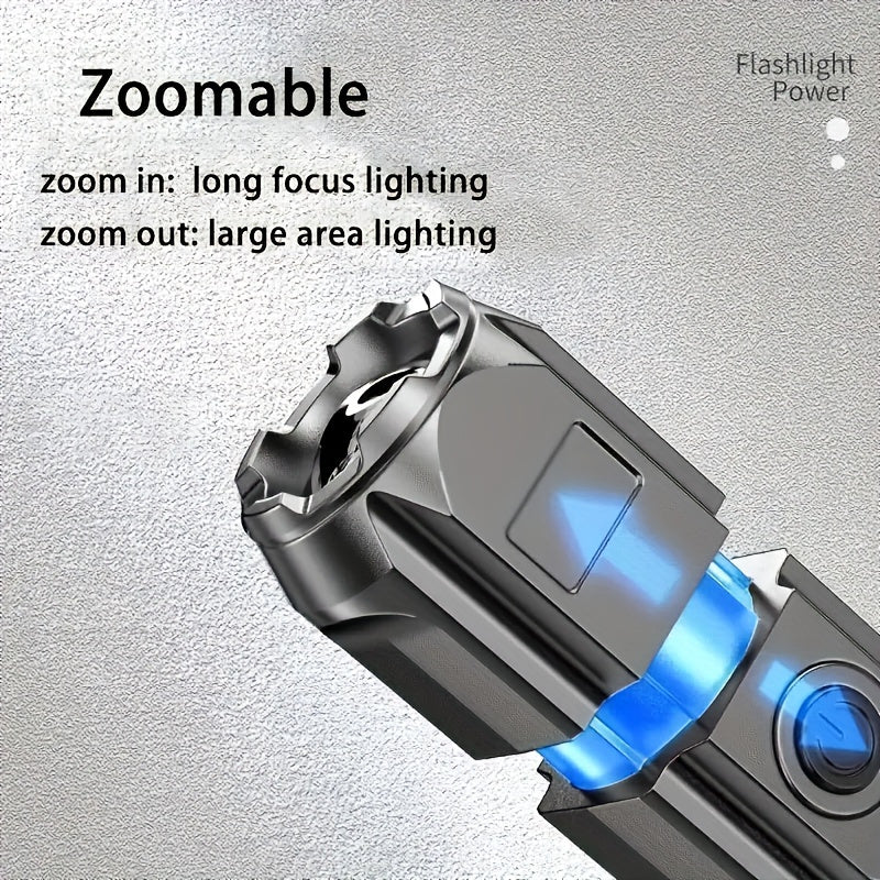 ANYICE 1pc 400Mah/800Mah Ultra Bright Zoomable Torch, Compact, Rechargeable Long Range IPX4 Durable LED Flashlight, Adjustable Zoom Light for Outdoor And Home Use