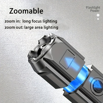 ANYICE 1pc 400Mah/800Mah Ultra Bright Zoomable Torch, Compact, Rechargeable Long Range IPX4 Durable LED Flashlight, Adjustable Zoom Light for Outdoor And Home Use