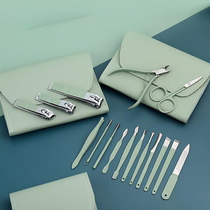 16pcs Household Multi-Functional Stainless Steel Ear Spoon Nail Clippers Pedicure Nail Scissors Tool Set with Folding Bag Manicure Cutter Kits