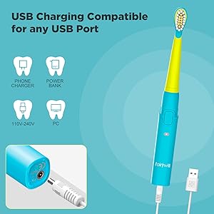 Fairywill 2001 Family Kids Sonic Electric Toothbrush Rechargeable Soft Tongue Cleaner Smart Timer and 3 Modes 4 Hours Charge