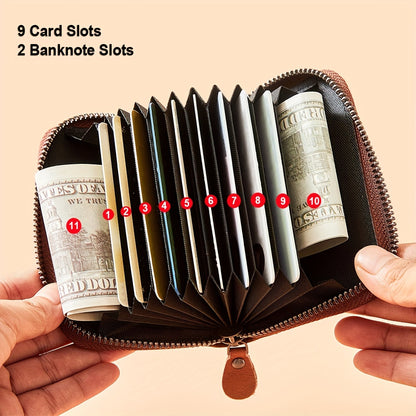 Genuine Leather Men's Wallet with Blessing Card Set, RFID Blocking, Ultra-Thin, Top-Grain Cowhide, Compact Multi-Function ID and Credit Card Holder, Christmas Valentine's Day Father's Day Gift