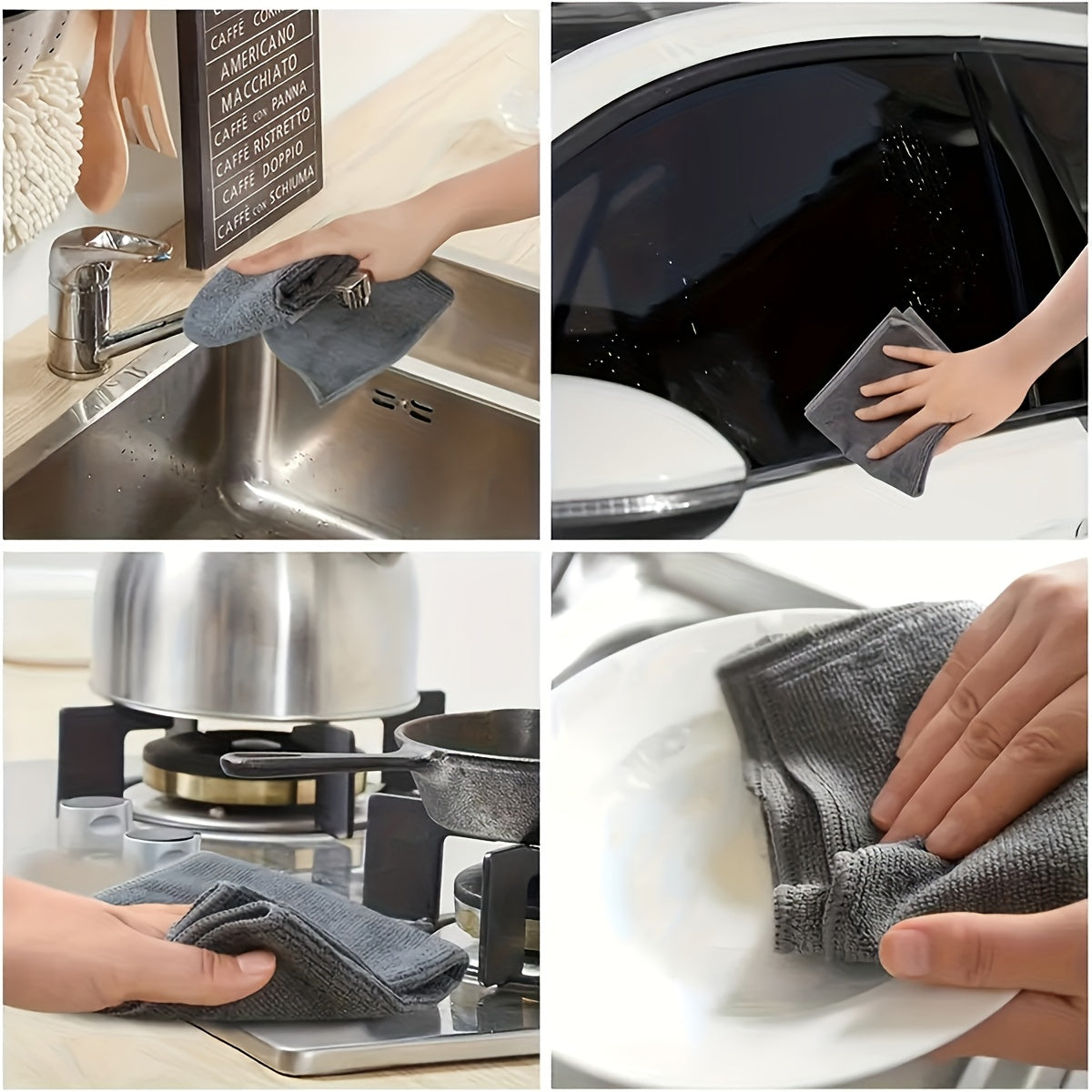 20-Pack Microfiber Cleaning Cloths for Kitchen, Ultra-Soft & Absorbent, Light Gray Square Towels - Machine Washable, Stain-Removing for Glass, Countertops, Dishes & More