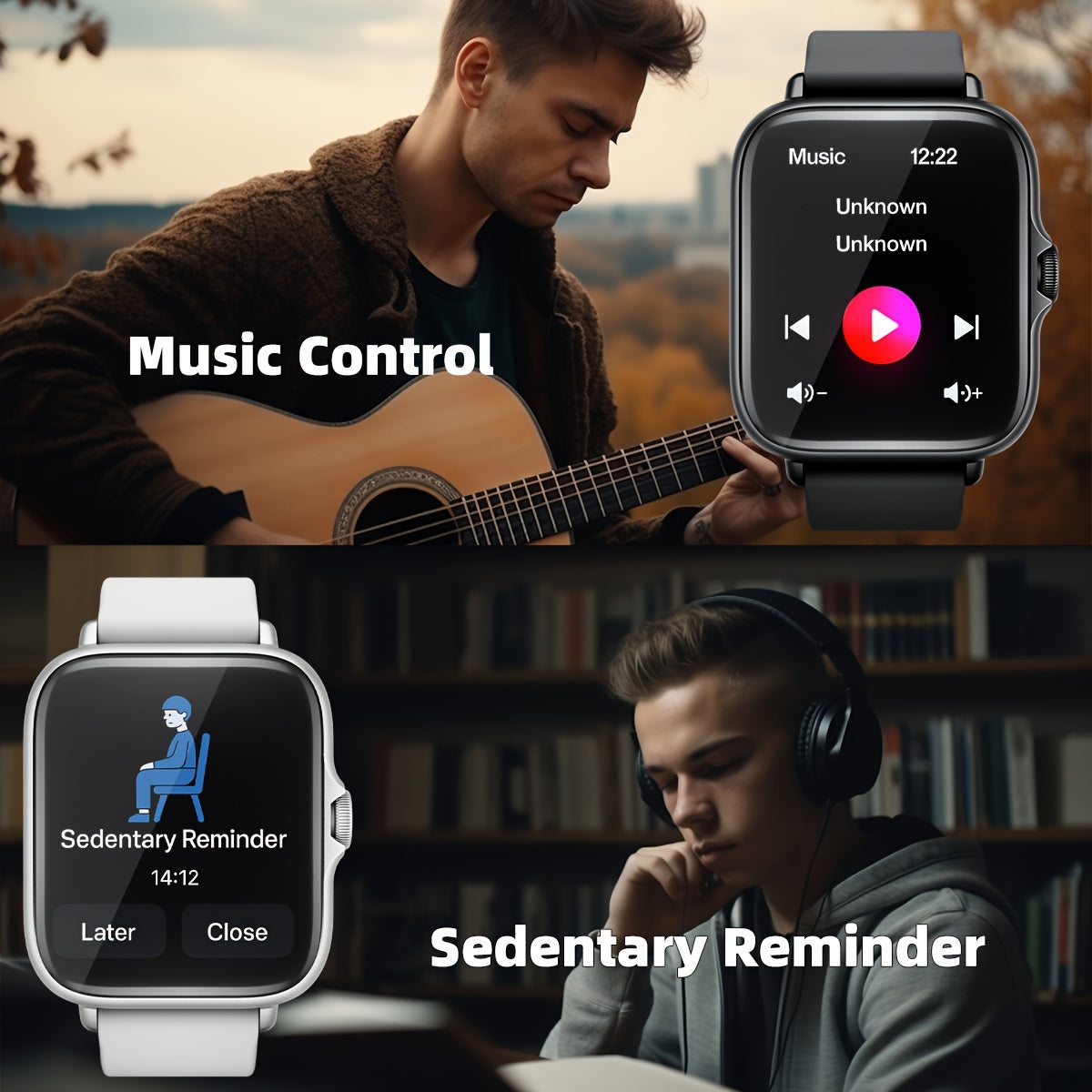 1.83'' Full Touch Screen Smart Watch • Message Alerts, Call Answering • Sports Pedometer, Health Monitoring • Compatible with iPhone/Android • Alloy Body, Silicone Strap • DESERTCAT - Ideal Gift for Birthdays