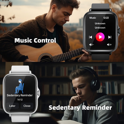 1.83'' Full Touch Screen Smart Watch • Message Alerts, Call Answering • Sports Pedometer, Health Monitoring • Compatible with iPhone/Android • Alloy Body, Silicone Strap • DESERTCAT - Ideal Gift for Birthdays