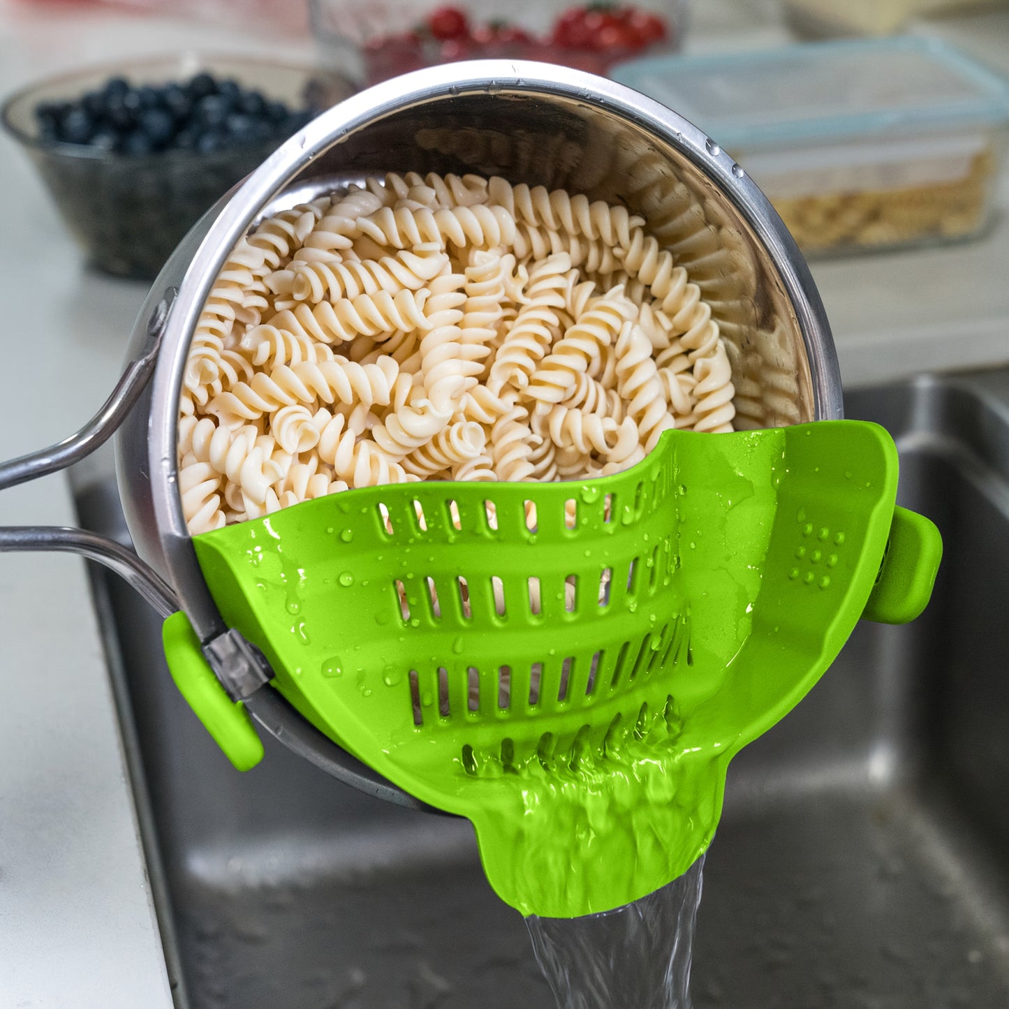 1pc Clip On Strainer for All Pots and Pans | Plastic Pasta Strainer Clip on Food Strainer for Meat Vegetables Fruit Kitchen Colander by ABERZEY