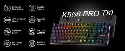 Redragon K556 PRO TKL Wireless RGB Gaming Keyboard 80% 87 Keys BT/2.4Ghz Tri-Mode Hot-Swap Mechanical Keyboard