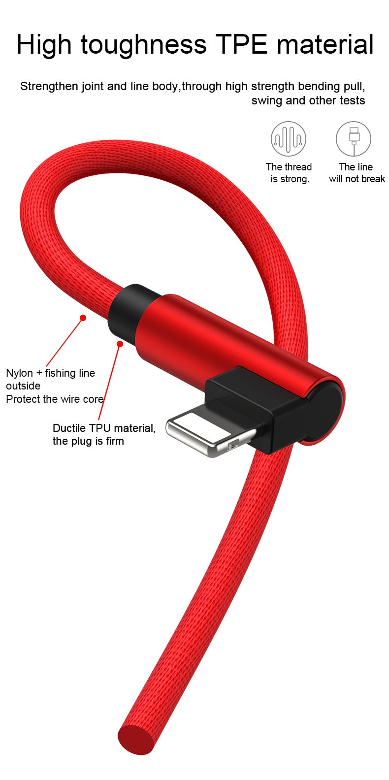 [Fast L-Shaped USB Cable] Fast Charging L-Shaped USB Cable for iPhone 14, 13, 12, 11, X, 8, 7, 7 Plus, 6, 6S, 5 and iPad