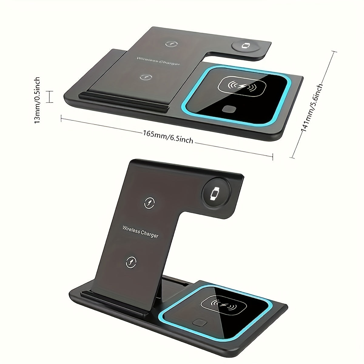 TIMESS-Wireless Charging Station 3-in-1 Standard 15W Fast Mag-Safe Charger Stand with QC3.0 Adapter, Suitable for iPhone 15 14 13 12 11 X 8 Pro Max/Pro/Mini/Plus, iWatch Ultra 9/8 7/6/5/4/3/2, AirPods 3/2