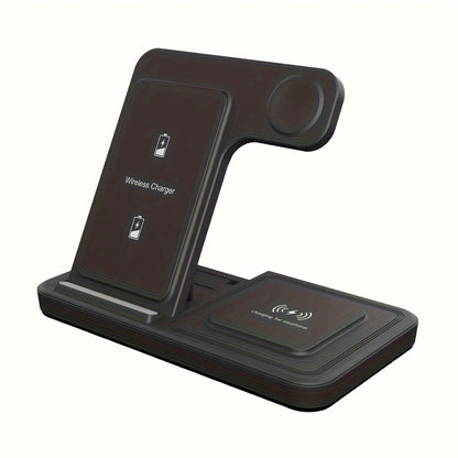 TIMESS-Wireless Charging Station 3-in-1 Standard 15W Fast Mag-Safe Charger Stand with QC3.0 Adapter, Suitable for iPhone 15 14 13 12 11 X 8 Pro Max/Pro/Mini/Plus, iWatch Ultra 9/8 7/6/5/4/3/2, AirPods 3/2