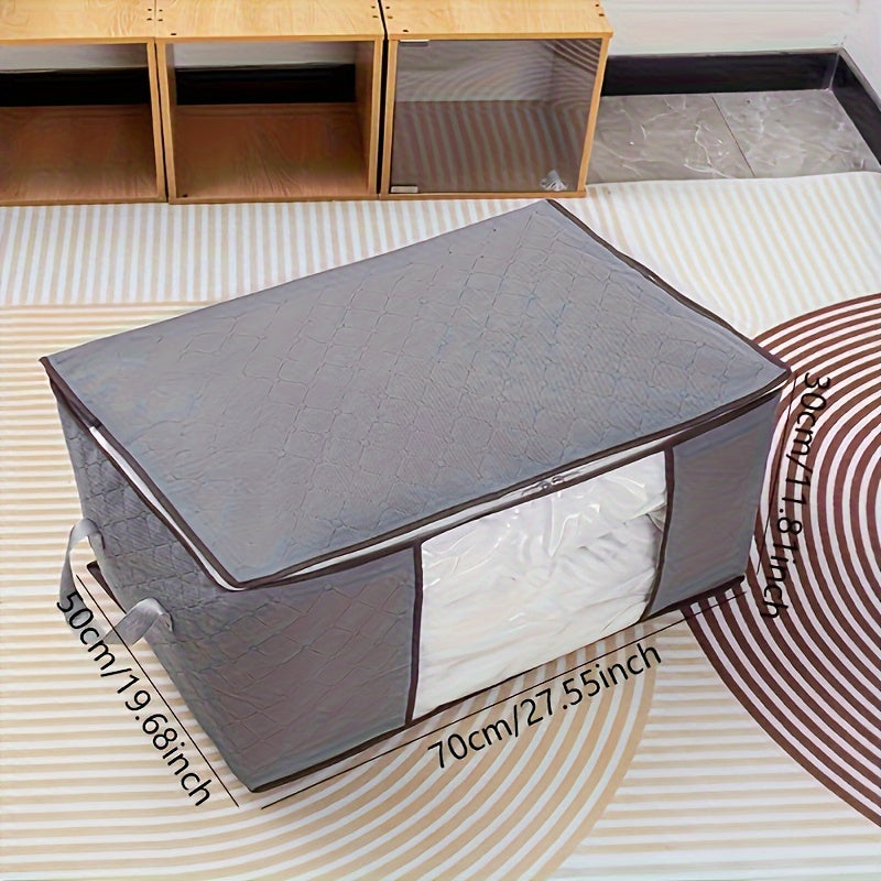 [Large Storage Bag] Large Non-Woven Fabric Clothes Storage Organizer Bag | Clear View Window & Secure Zipper Closure | Multi-Purpose Garment Protector for Blankets, Comforters, Seasonal Clothing Storage, Under-Bed Storage