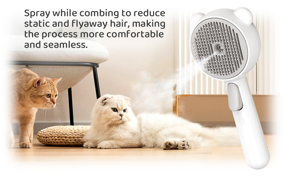 Steam Cat Brush Pro Waterproof Rechargeable Self-Cleaning Pet Grooming Hair Care Tools with Spray, Floaters Hair Removal for Dog