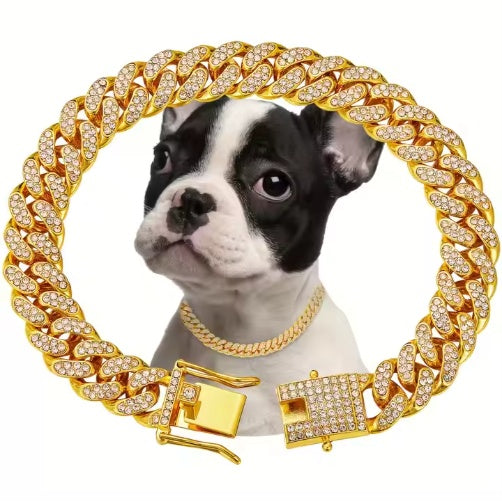 Dog Chain Sparkling Diamond Secure Metal Chain Choker For Dogs And Cats