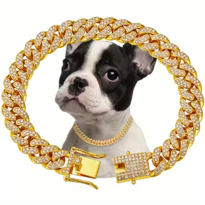 Dog Chain Sparkling Diamond Secure Metal Chain Choker For Dogs And Cats