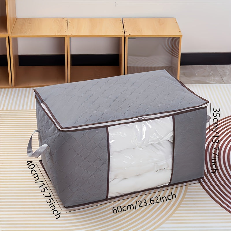 [Large Storage Bag] Large Non-Woven Fabric Clothes Storage Organizer Bag | Clear View Window & Secure Zipper Closure | Multi-Purpose Garment Protector for Blankets, Comforters, Seasonal Clothing Storage, Under-Bed Storage