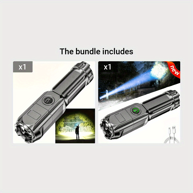 ANYICE 1pc 400Mah/800Mah Ultra Bright Zoomable Torch, Compact, Rechargeable Long Range IPX4 Durable LED Flashlight, Adjustable Zoom Light for Outdoor And Home Use