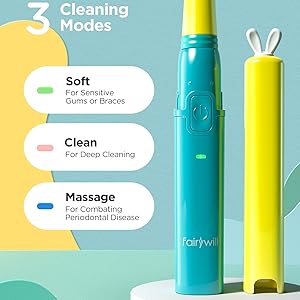 Fairywill 2001 Family Kids Sonic Electric Toothbrush Rechargeable Soft Tongue Cleaner Smart Timer and 3 Modes 4 Hours Charge