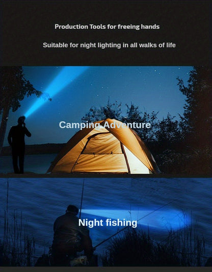 Dericam USB Rechargeable 5 LED Headlamp with Built-In Battery - Portable High-Power LED Torch, 800 Lumen Brightness, 1181.1inch Range, 4 Lighting Modes (Flashlight, SOS, Strobe